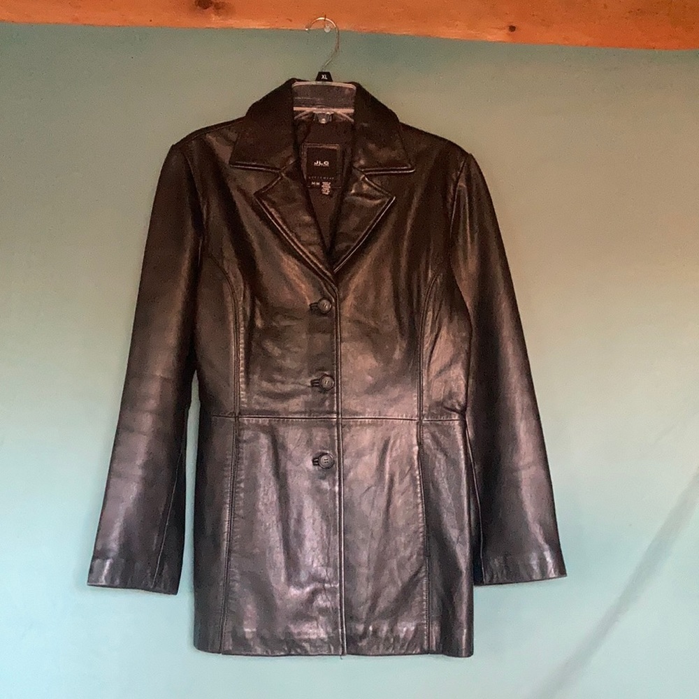 JLC Vintage black leather coat. Size medium